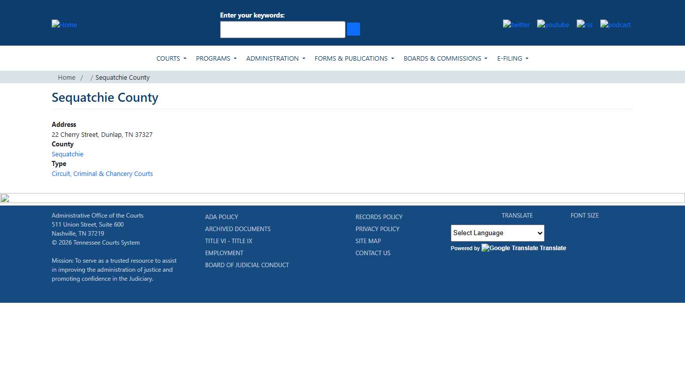 Sequatchie County Tennessee Administrative Office of the Courts