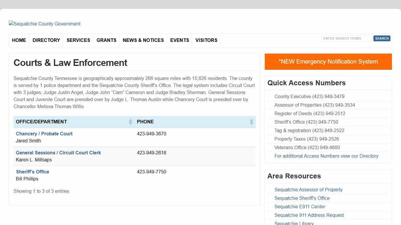 Courts & Law Enforcement : Sequatchie County Government